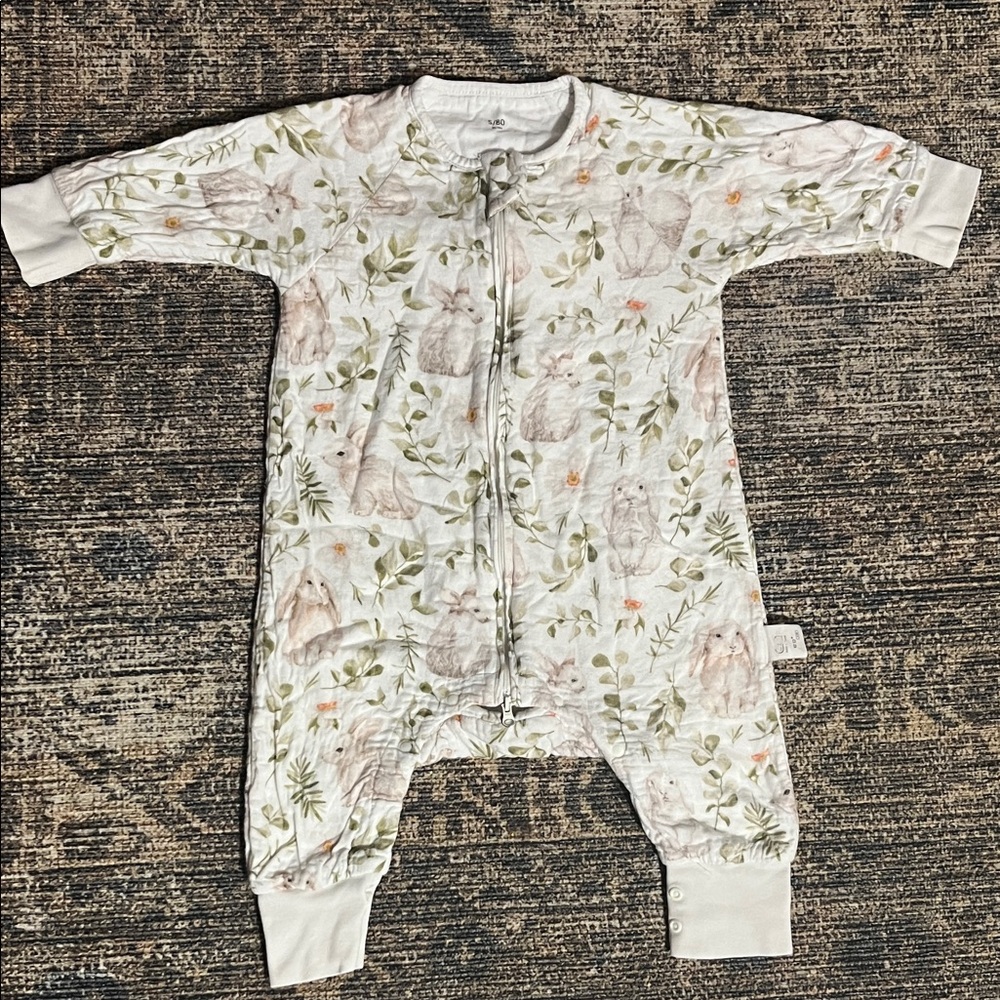 Ann & Dan Bamboo Sleep Suit Romper in White with Rabbit Print